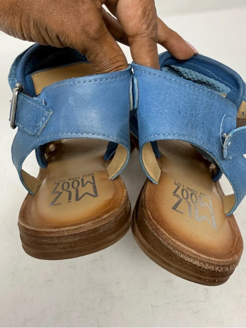 Miz Mooz Leather Ankle-Strap Sandals Fifi Denim Flats Beach Vacay Women’s US 7.5 - Picture 3 of 9